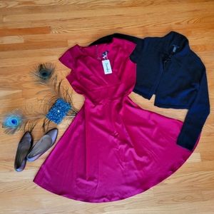 2 for $25 💕 NWT Burgundy / Wine 50s style fit & flare pleated surplice dress
